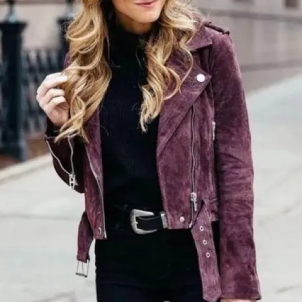 Blank NYC Purple Leather Moto Jacket with Asymmetrical Zipper
